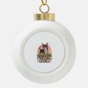 Chihuahua Mama Hund Rosa Blumen-Halstuch_1 Keramik Kugel-Ornament