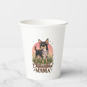 Chihuahua Mama Hund Rosa Blumen-Halstuch_1 Pappbecher