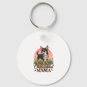 Chihuahua Mama Hund Rosa Blumen-Halstuch_1 Schlüsselanhänger