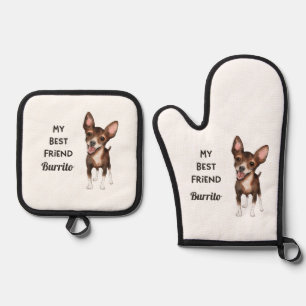 Chihuahua mein bester Freund Individuelle Name Ofenhandschuh & Topflappen-Set