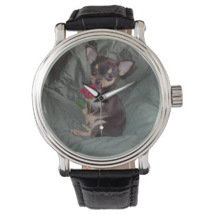 Chihuahua MerryRose Holding a Rose Watch Armbanduhr