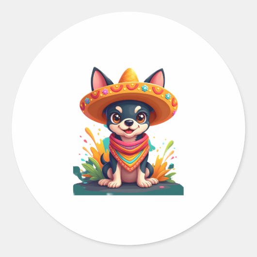 Chihuahua Mexico Cinco de Mayo Funny Dog (5) Runder Aufkleber (Vorderseite)