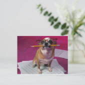 Chihuahua mit Bleistift Postkarte (Stehend Vorderseite)