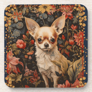 Chihuahua mit Blume im Stil von William Morris Getränkeuntersetzer