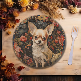 Chihuahua mit Blume im Stil von William Morris Pappteller