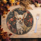 Chihuahua mit Blume im Stil von William Morris Pappteller