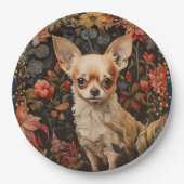 Chihuahua mit Blume im Stil von William Morris Pappteller (Vorderseite)