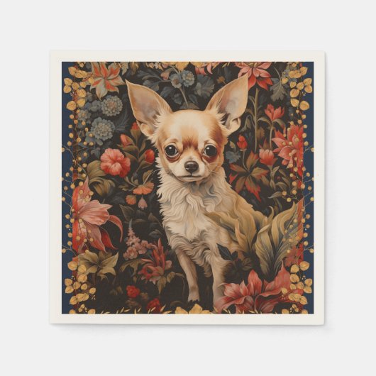Chihuahua mit Blume im Stil von William Morris Serviette (Vorderseite)