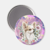 Chihuahua mit Blume pink Magnet (Vorderseite/Rückseite)