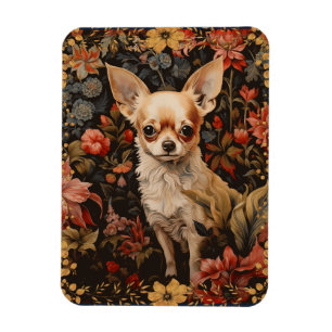 Chihuahua mit Blumen im Stil von William Morris Magnet