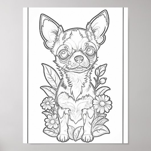 Chihuahua mit düsteren Blume farbiges Seitenposter Poster (Vorne)
