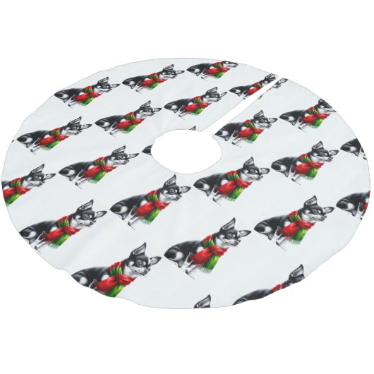 Chihuahua mit einem Winterschlaf Polyester Weihnachtsbaumdecke (Schrägansicht)