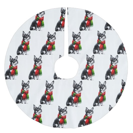 Chihuahua mit einem Winterschlaf Polyester Weihnachtsbaumdecke (Vorderseite)