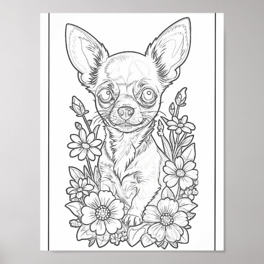 Chihuahua mit Frühlingsblumen farbige Page Poster (Vorne)