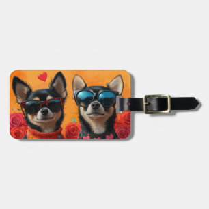 Chihuahua mit Herz Rosen Valentinstag  Gepäckanhänger