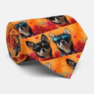 Chihuahua mit Herz Rosen Valentinstag  Krawatte