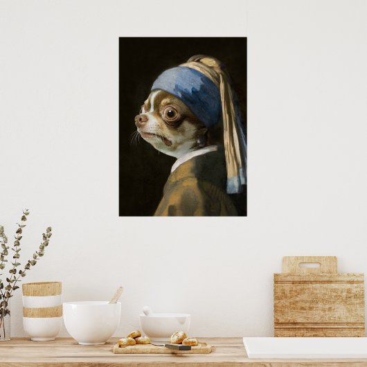 Chihuahua mit Perlenohrkarte Poster (Küche)