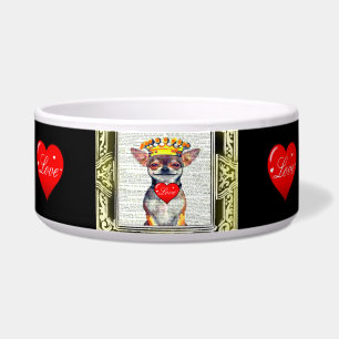 CHIHUAHUA MIT ROTEN HERZEN, HUNDECHT/KÜHLSCHRANK NAPF