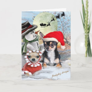 Chihuahua mit Schneemann-Karten Feiertagskarte