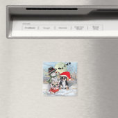 Chihuahua mit Snowman-Geschenken Magnet (In Situ (Geschirrspüler))