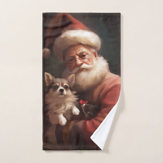 Chihuahua mit Weihnachtsmann Badhandtuch Set (Handtuch)