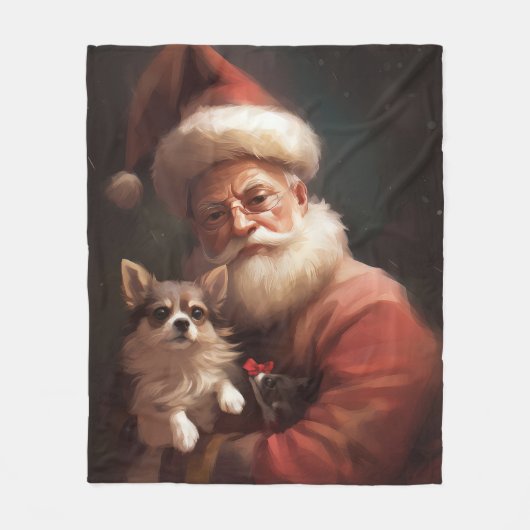 Chihuahua mit Weihnachtsmann Fleecedecke (Vorderseite)