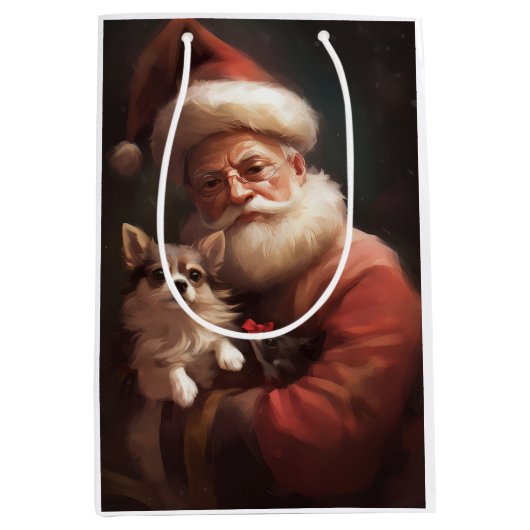 Chihuahua mit Weihnachtsmann Mittlere Geschenktüte (Vorderseite)