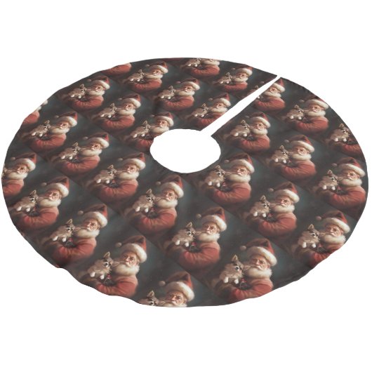 Chihuahua mit Weihnachtsmann Polyester Weihnachtsbaumdecke (Schrägansicht)