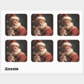 Chihuahua mit Weihnachtsmann Quadratischer Aufkleber (Blatt)