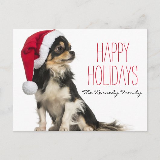 Chihuahua mit Weihnachtsmütze Feiertagspostkarte (Vorderseite)