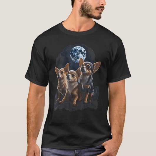 Chihuahua Moon Howling Nature Dog Lovers T-Shirt (Vorderseite)