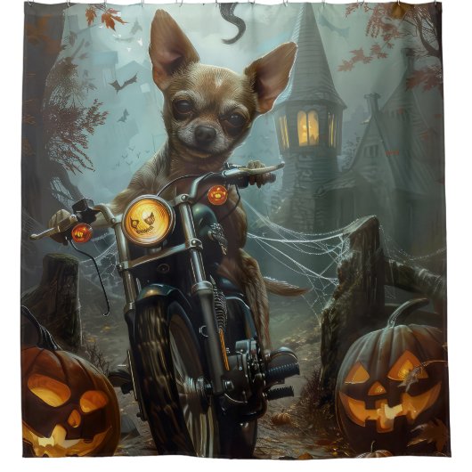 Chihuahua-Motorrad Halloween Beängstigend Duschvorhang (Vorderseite)