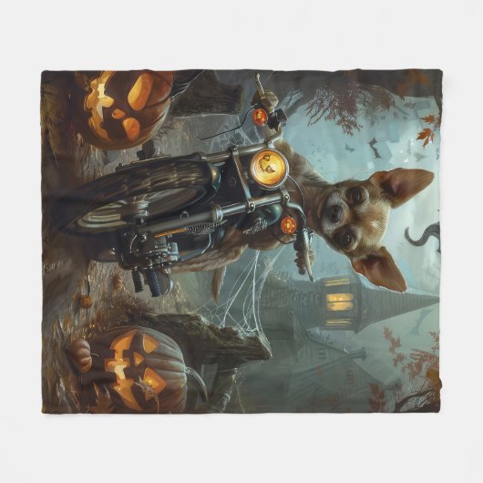 Chihuahua-Motorrad Halloween Beängstigend Fleecedecke (Vorderseite (Horizontal))