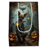 Chihuahua-Motorrad Halloween Beängstigend Mittlere Geschenktüte (Rückseite)