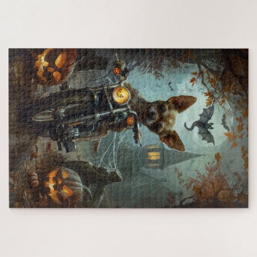 Chihuahua-Motorrad Halloween Beängstigend Puzzle (Horizontal)
