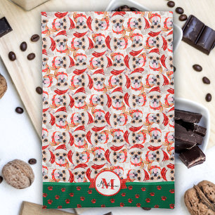 Chihuahua-Muster-Monogramm-Weihnachten-Hund Geschirrtuch
