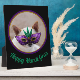 Chihuahua niedlich Happy Mardi Gras funkelnd Maske Fotoplatte