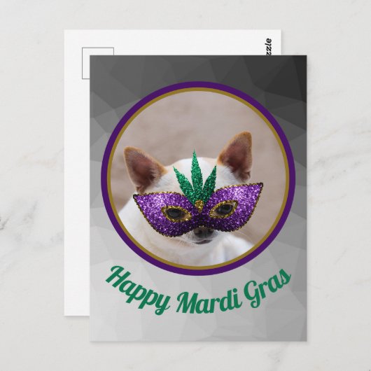 Chihuahua niedlich Happy Mardi Gras funkelnd Maske Postkarte (Vorne/Hinten)
