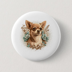 Chihuahua Niedlich Hund Schöne Blume Girl Button
