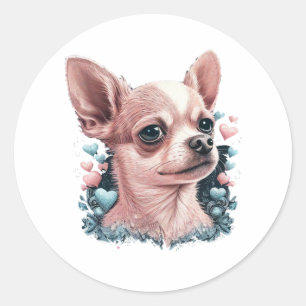 Chihuahua Niedlich Hund Schöne Blume Girl Runder Aufkleber