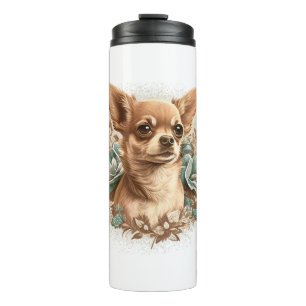 Chihuahua Niedlich Hund Schöne Blume Girl Thermosbecher