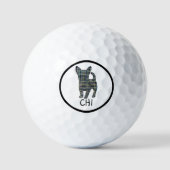 Chihuahua Niedlich Hund Silhouette Monogram Grid Golfball (Vorderseite)