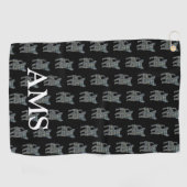 Chihuahua Niedlich Hund Silhouette Y&B Grid Black Golfhandtuch (Horizontal)