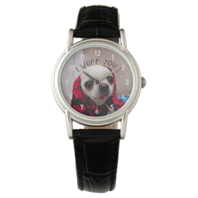Chihuahua niedlich wuchsen Sie Liebe Valentines w  Armbanduhr (Vorderseite)