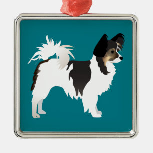 Chihuahua oder Papillon Basic Design Silbernes Ornament