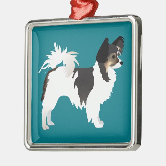 Chihuahua oder Papillon Basic Design Silbernes Ornament (Links)
