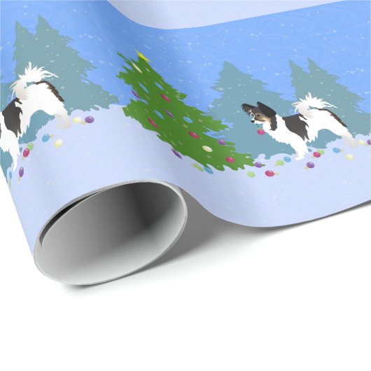 Chihuahua- oder Papillon-Dekorationsbaum Geschenkpapier (Rolleneckpunkt)