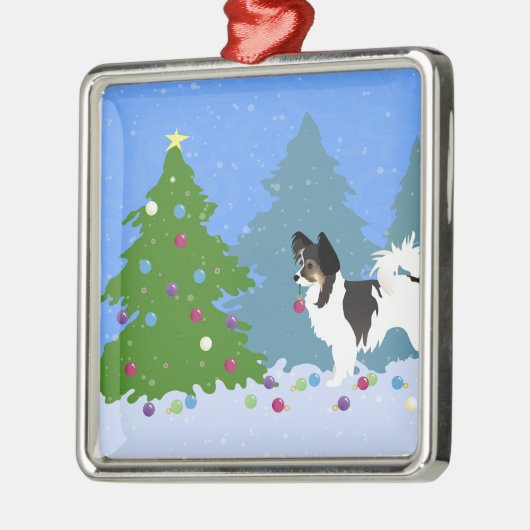 Chihuahua- oder Papillon-Dekorationsbaum Ornament Aus Metall (Links)
