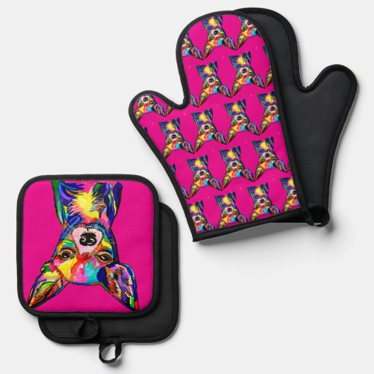 Chihuahua Ofenhandschuh & Topflappen-Set (Vorderseite/Rückseite)