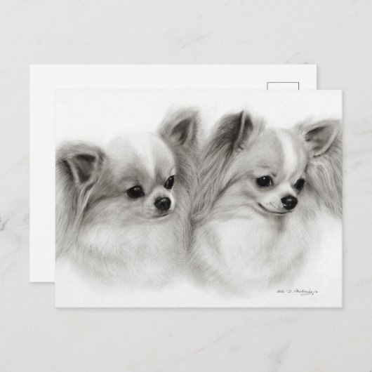 Chihuahua Pair Hand bemalt Pet Portrait Postkarte (Vorne/Hinten)